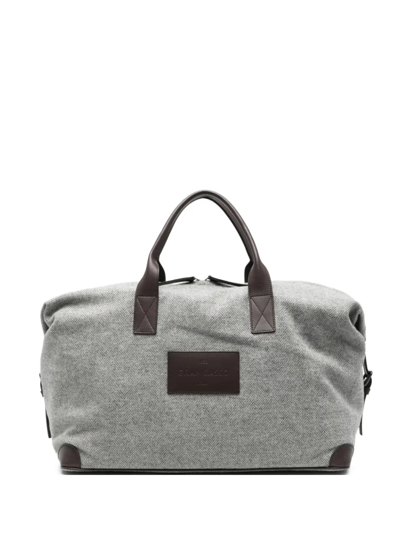 Geanta Gran Sasso Herringbone-Pattern Wool Tote gri