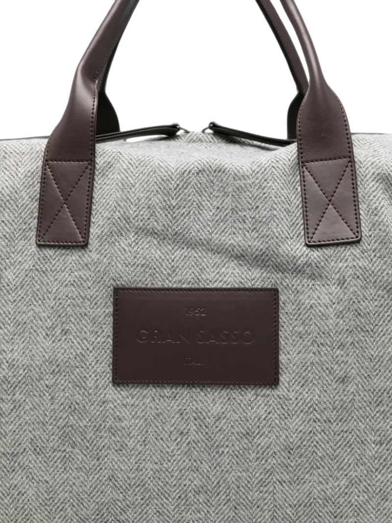 Geanta Gran Sasso Herringbone-Pattern Wool Tote gri - imagine 4