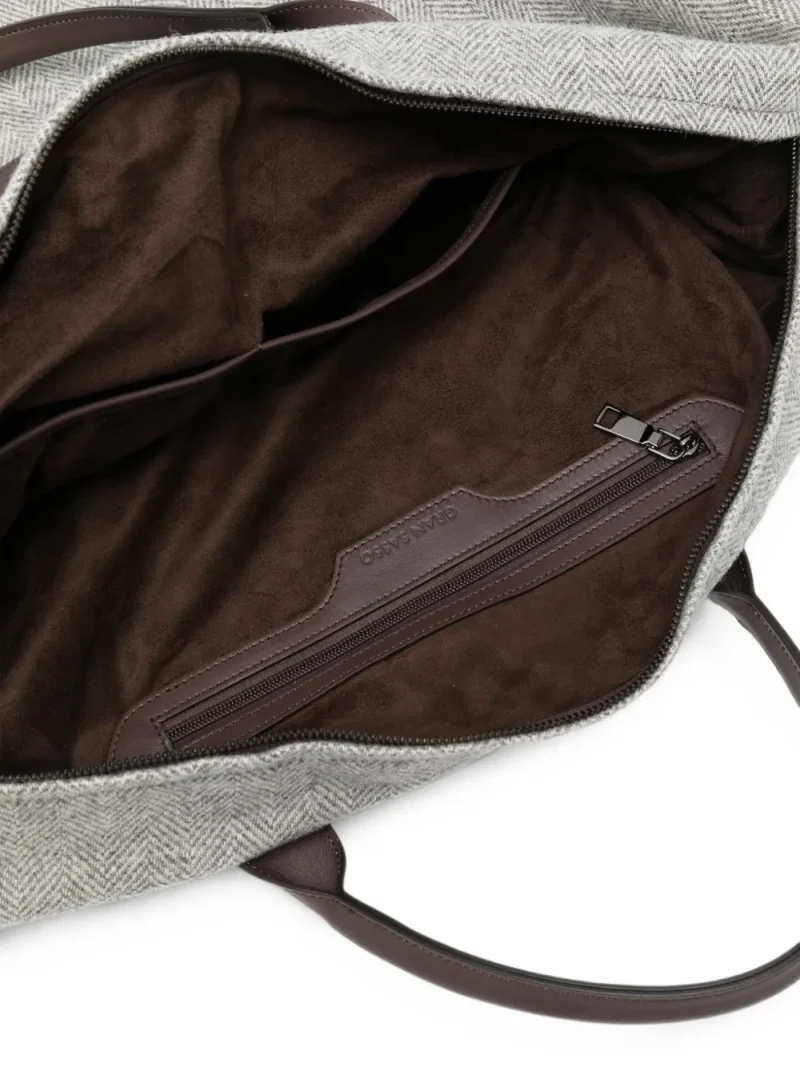 Geanta Gran Sasso Herringbone-Pattern Wool Tote gri - imagine 5