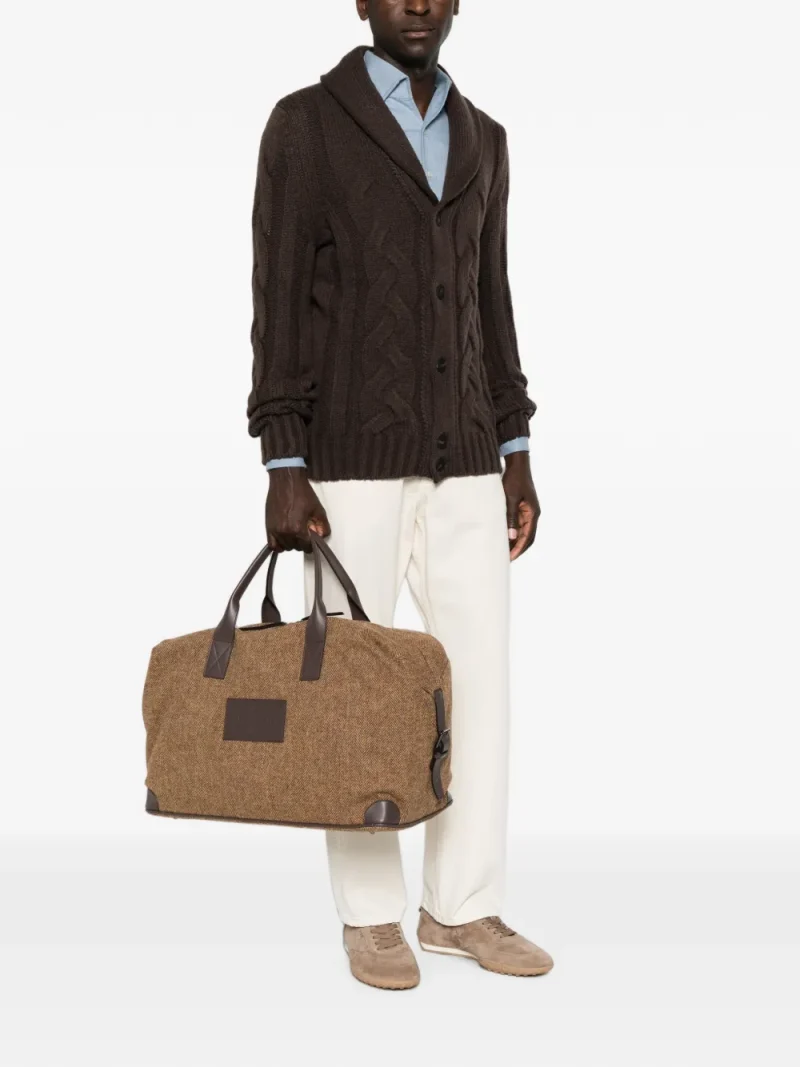 Geanta Gran Sasso Herringbone-Pattern Wool Tote maro - imagine 3