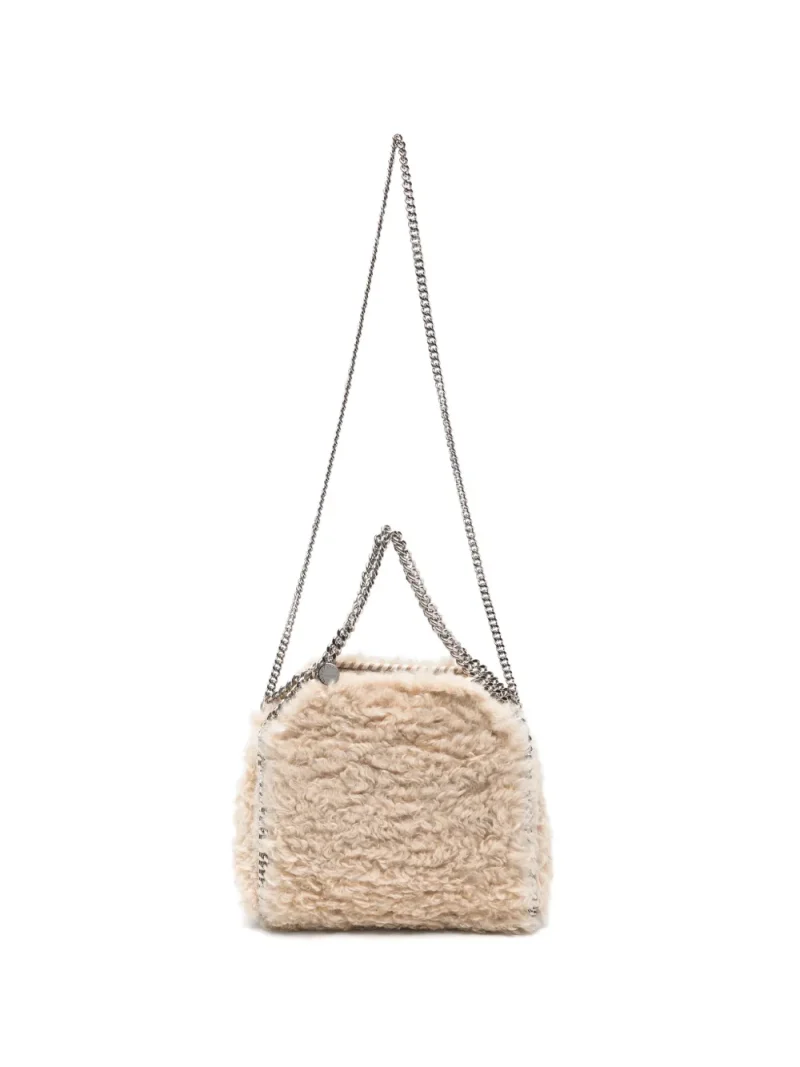Geanta mini Stella McCartney Falabella Faux-Shearling bej