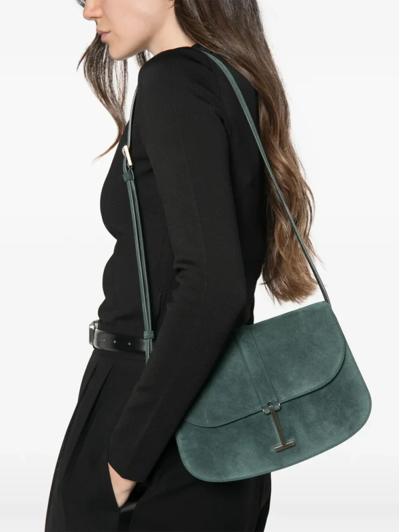 Geanta Tom Ford T Twist Suede Crossbody verde - imagine 3