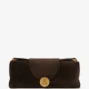 Geanta Versace Vivian Embellished Suede Clutch maro