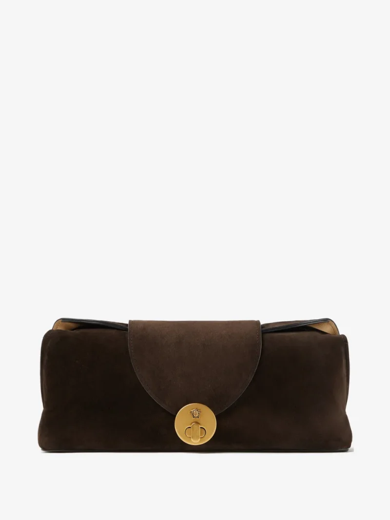 Geanta Versace Vivian Embellished Suede Clutch maro