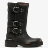 Ghete Golden Goose Triple-Buckle Distressed-Effect Biker maro