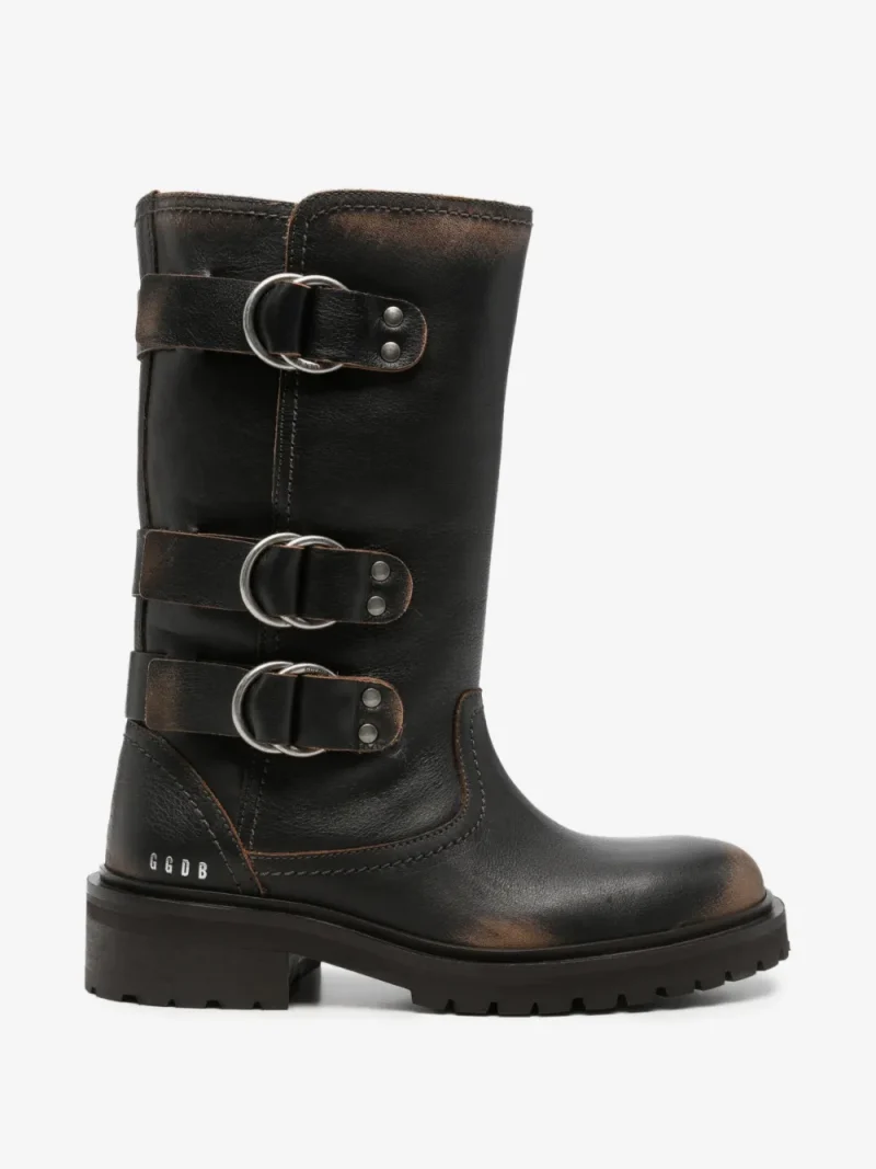 Ghete Golden Goose Triple-Buckle Distressed-Effect Biker maro