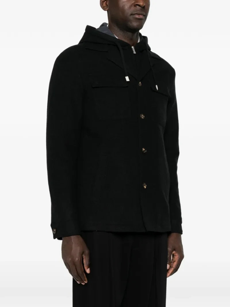 Jacheta Eleventy Hooded Wool negru - imagine 3