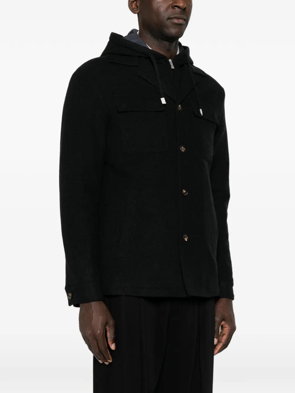 Jacheta Eleventy Hooded Wool negru - imagine 3