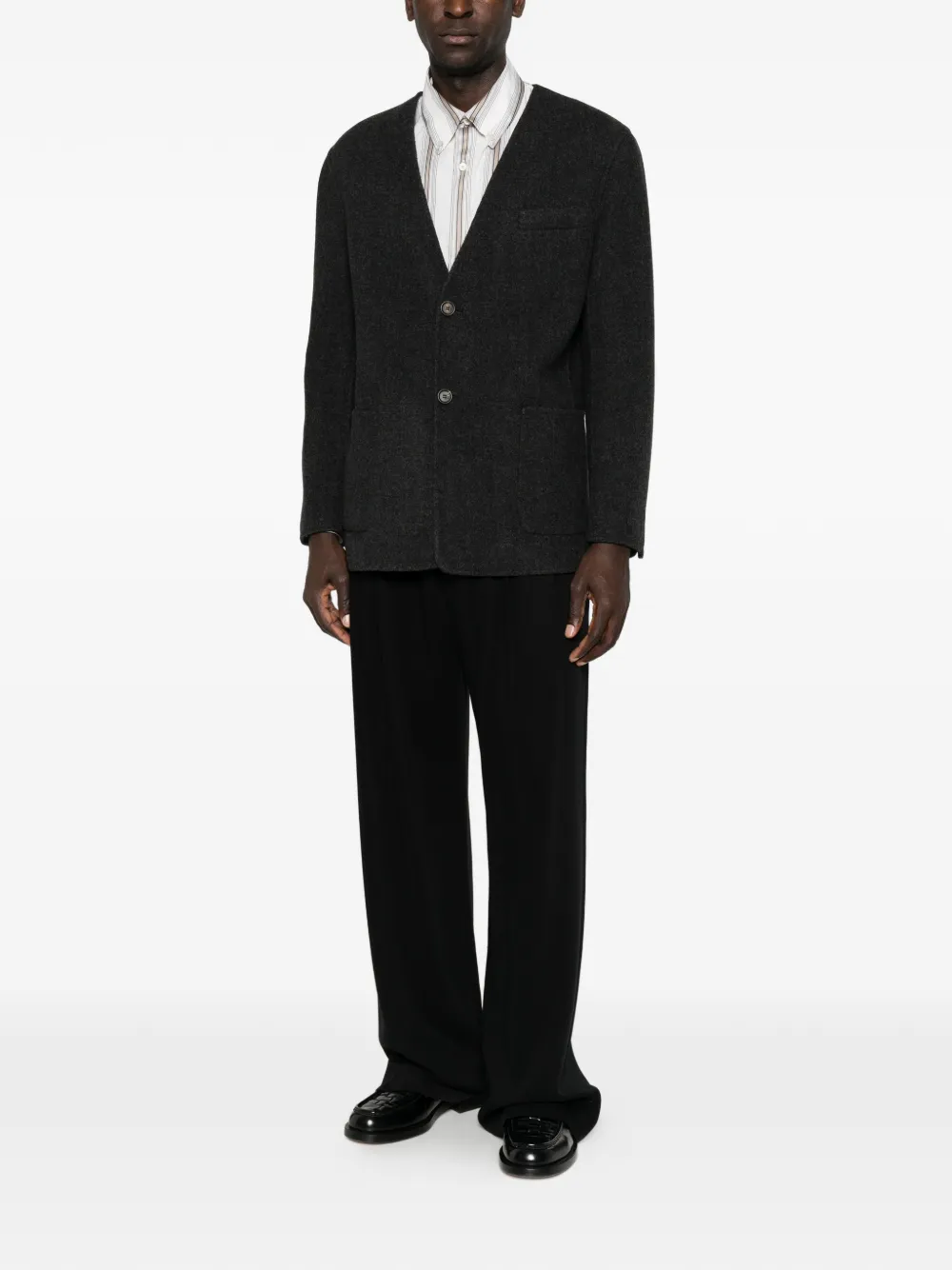 Jacheta Eleventy V-neck Button-up gri - imagine 4