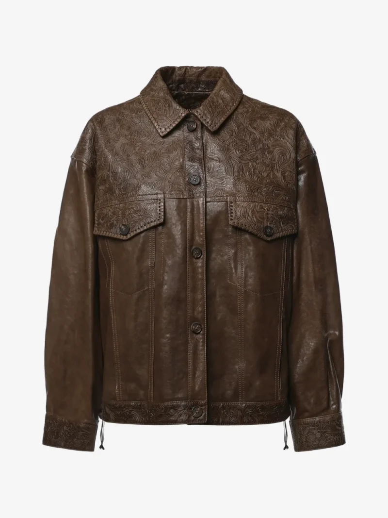 Jacheta Golden Goose Floral-Embossed Leather khaki