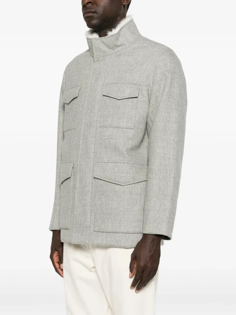 Jacheta Gran Sasso Four-Pocket Shearling-Collar gri - imagine 3