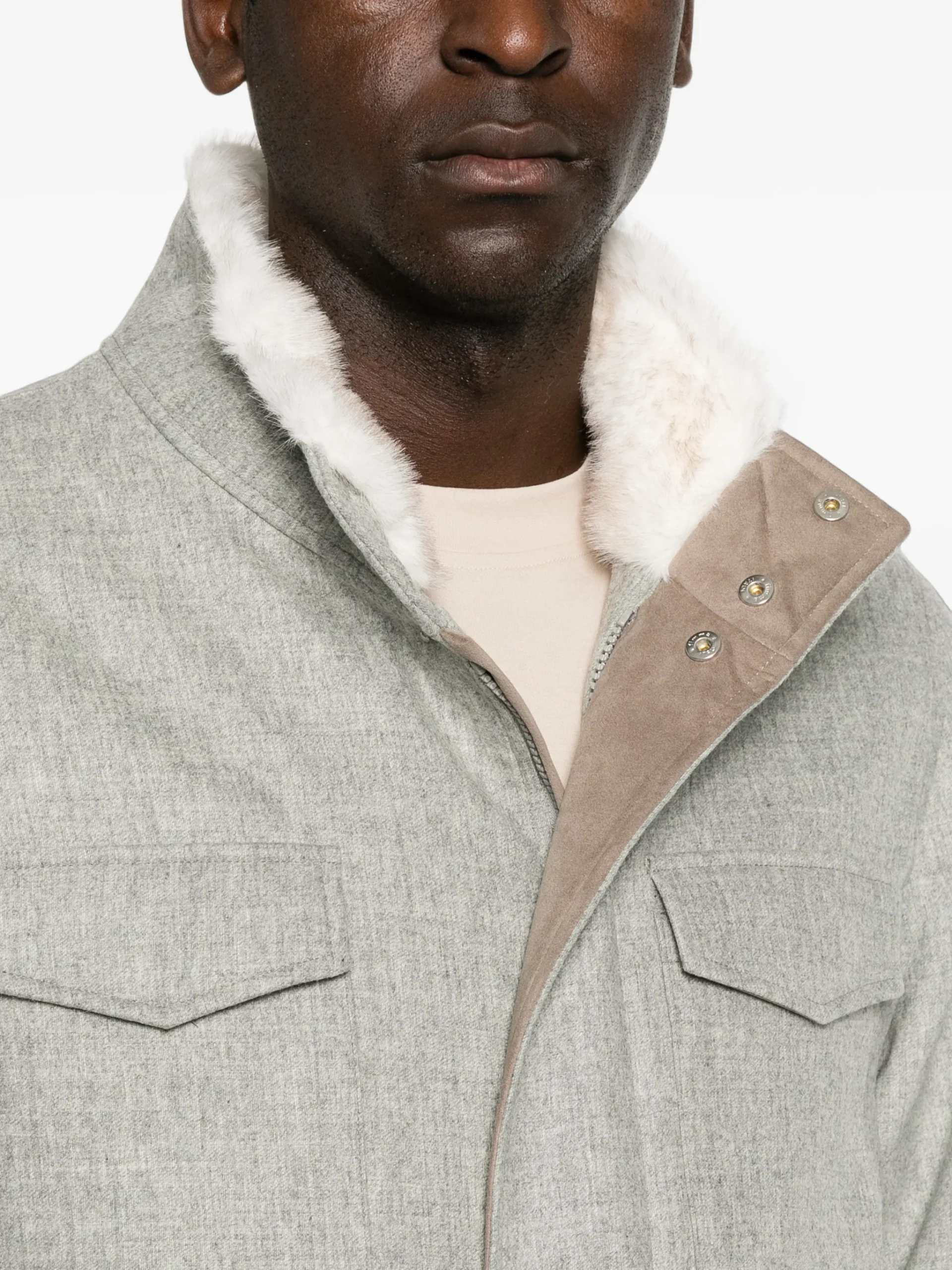 Jacheta Gran Sasso Four-Pocket Shearling-Collar gri - imagine 5
