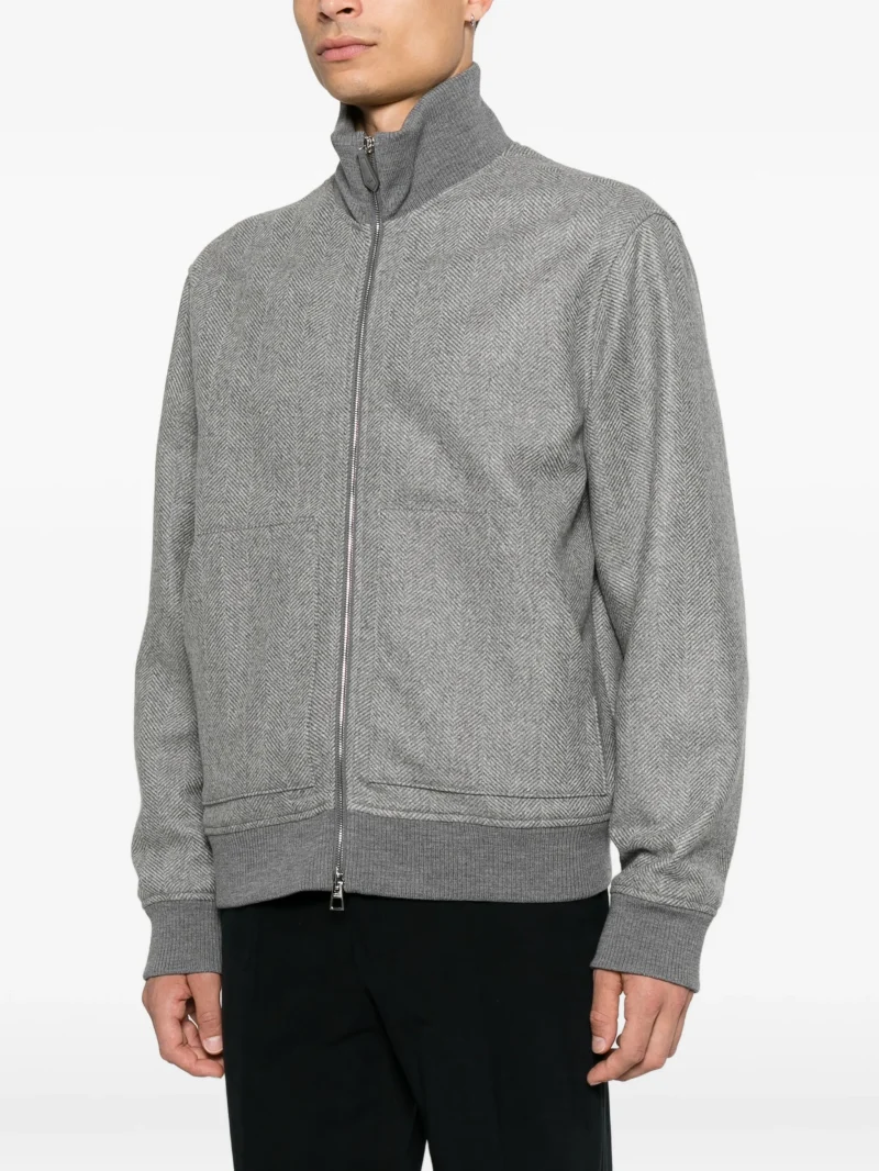 Jacheta Jacob Cohen Herringbone-Pattern Zip-Up gri - imagine 3