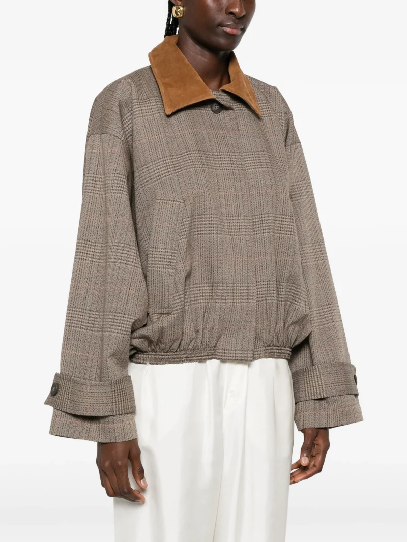 Jacheta Rohe Check-Pattern Wool Bomber maro - imagine 3