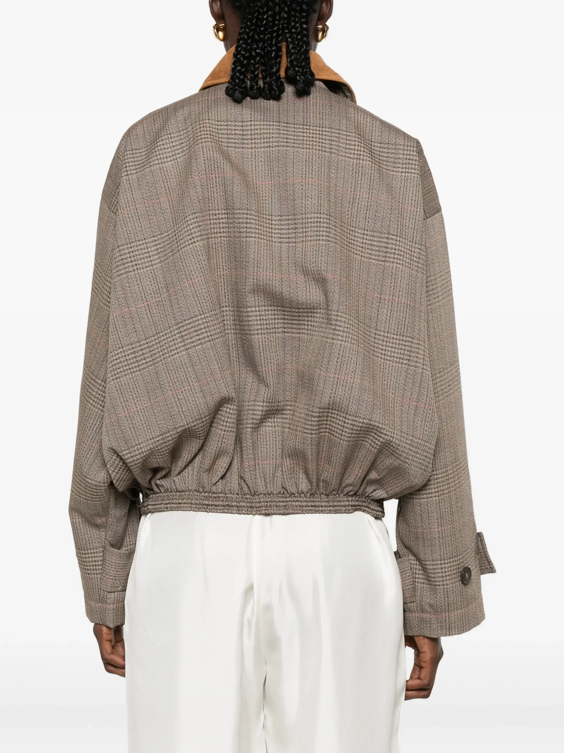 Jacheta Rohe Check-Pattern Wool Bomber maro - imagine 2
