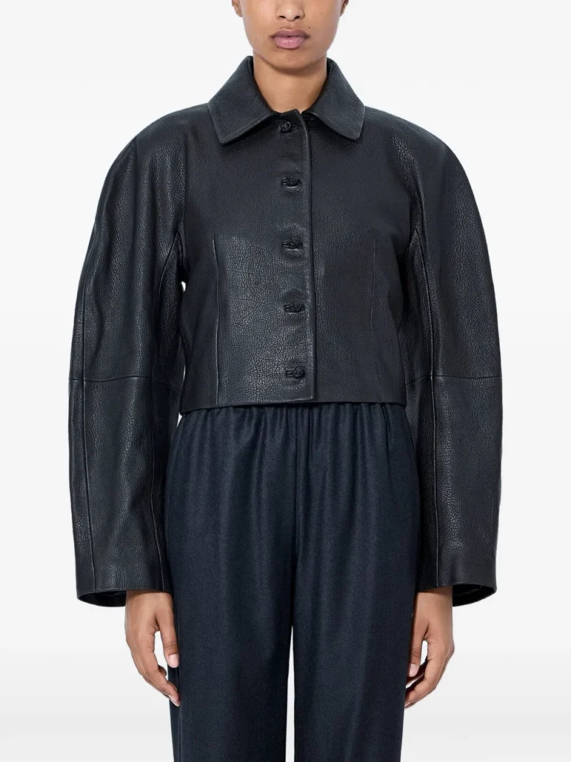 Jacheta Rohe Grounded Grain Leather Cropped negru