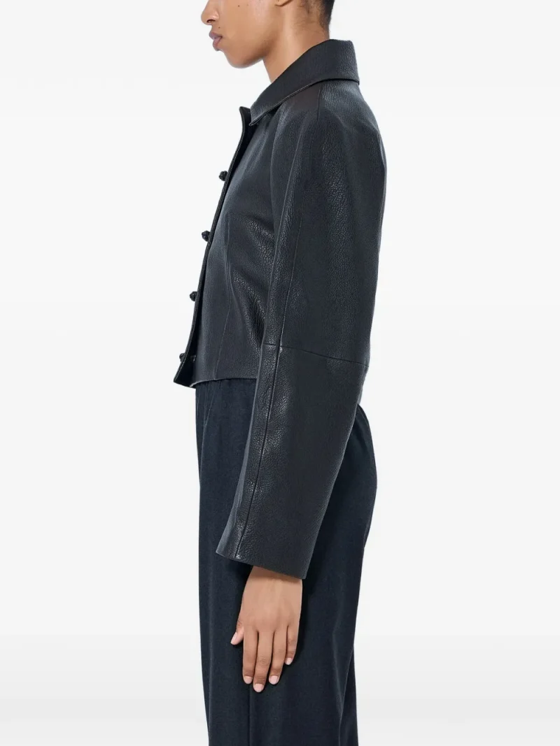Jacheta Rohe Grounded Grain Leather Cropped negru - imagine 3