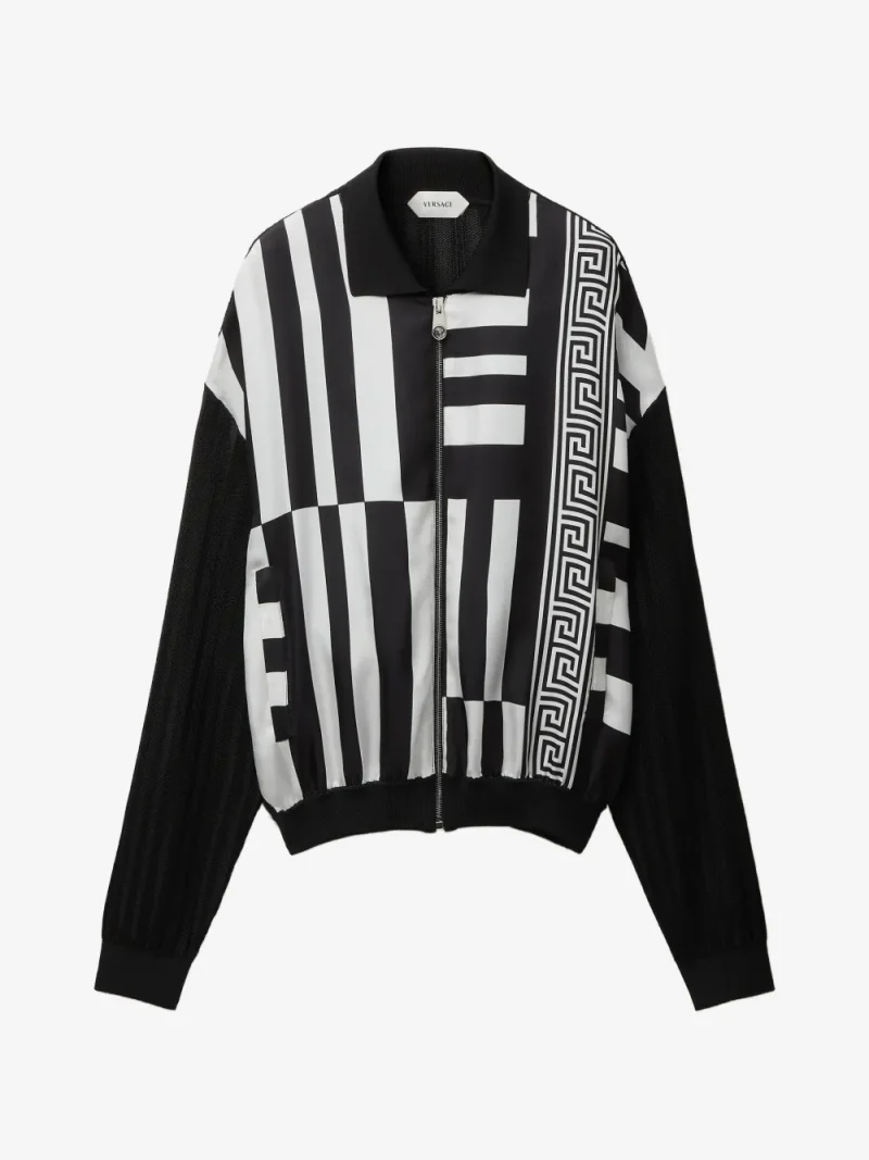 Jacheta Versace Printed Silk Inserts Knit Zip negru