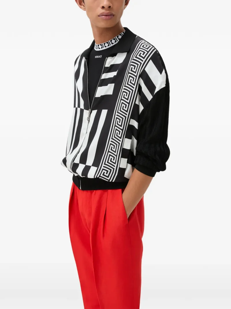 Jacheta Versace Printed Silk Inserts Knit Zip negru - imagine 3