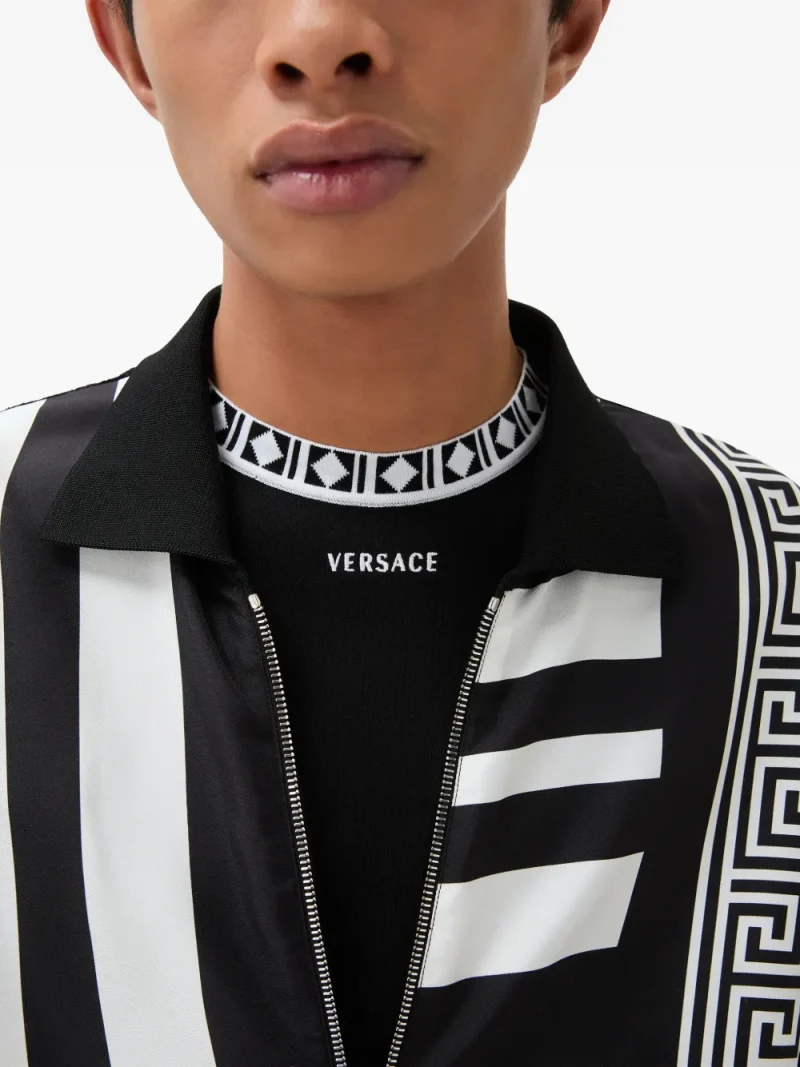 Jacheta Versace Printed Silk Inserts Knit Zip negru - imagine 5