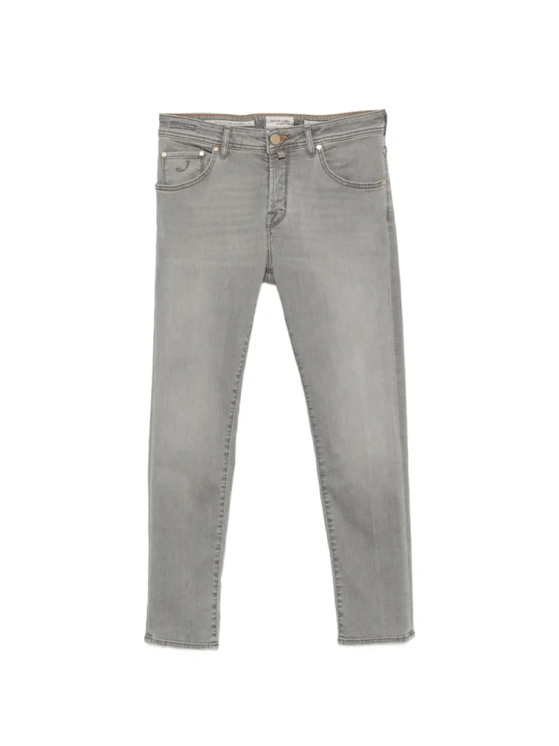 Jeans Jacob Cohën Scott Logo-Patch Cropped Slim-Fit gri