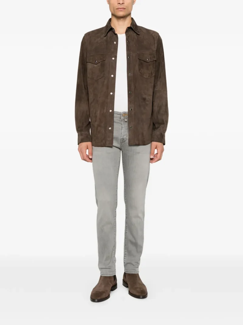 Jeans Jacob Cohën Scott Logo-Patch Cropped Slim-Fit gri - imagine 4
