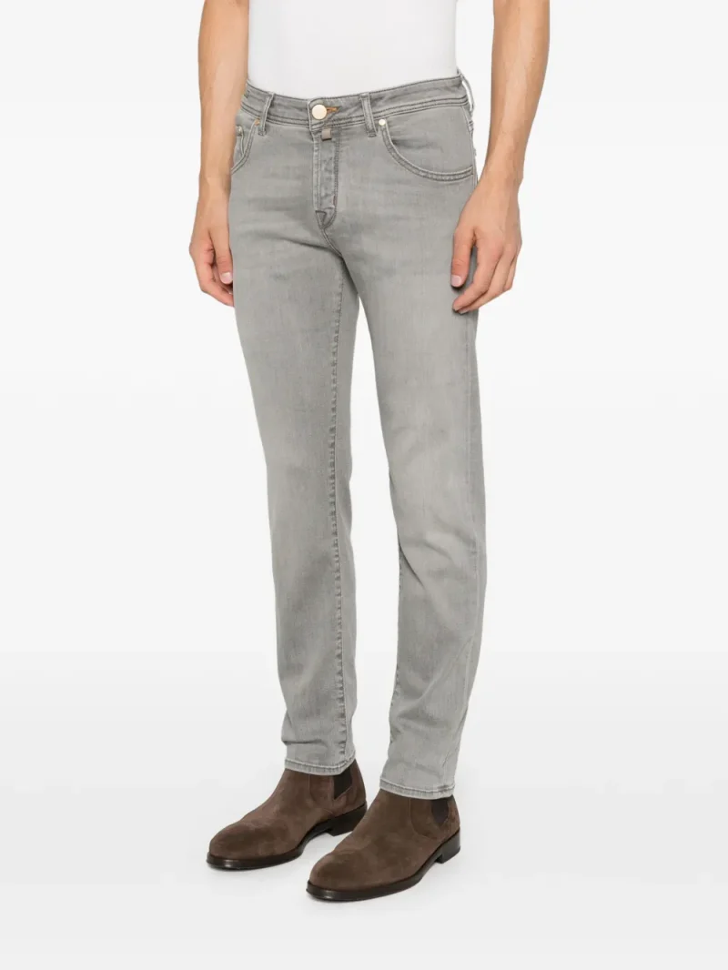 Jeans Jacob Cohën Scott Logo-Patch Cropped Slim-Fit gri - imagine 3