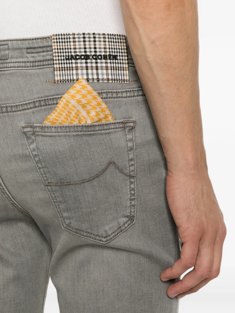 Jeans Jacob Cohën Scott Logo-Patch Cropped Slim-Fit gri - imagine 5