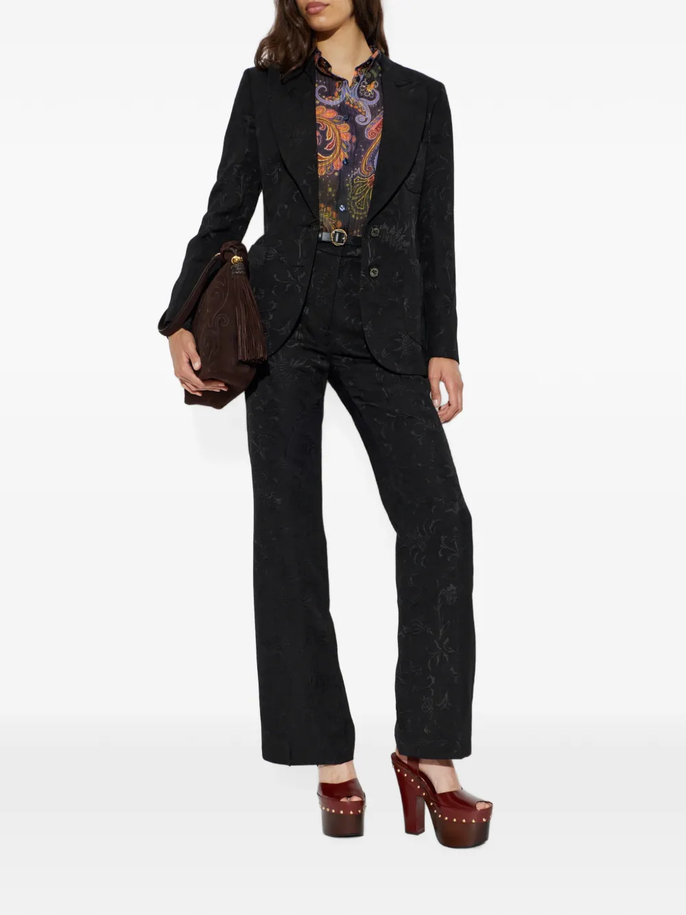 Pantaloni ETRO Floral-Jacquard Palazzo negru - imagine 4