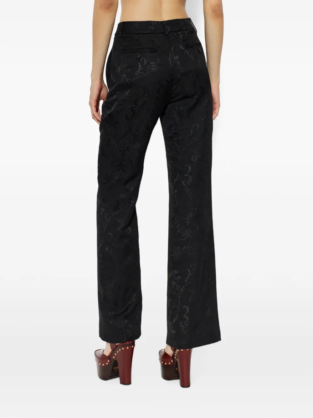 Pantaloni ETRO Floral-Jacquard Palazzo negru - imagine 2