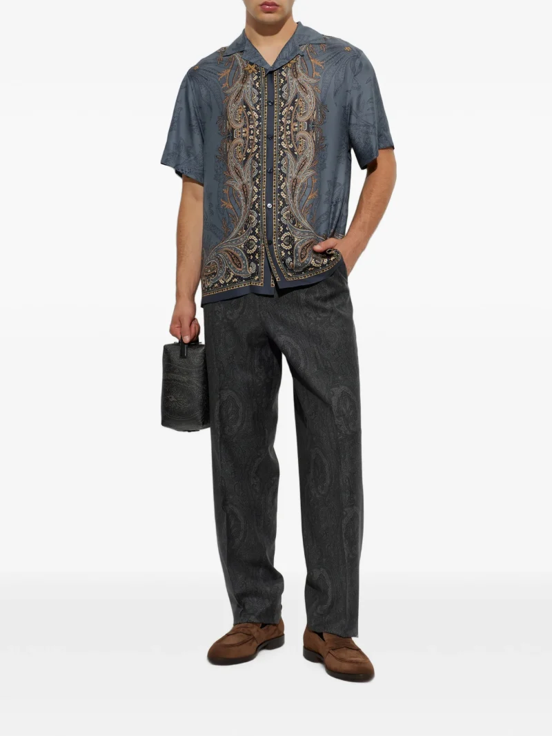 Pantaloni ETRO Paisley-Print Pleated gri - imagine 4