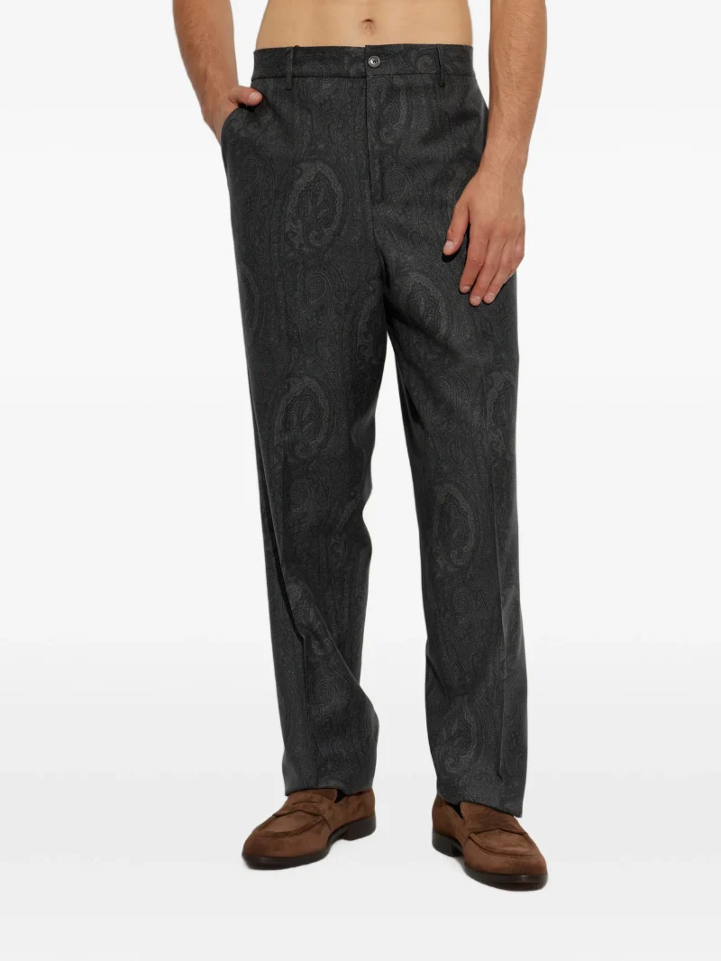 Pantaloni ETRO Paisley-Print Pleated gri - imagine 3