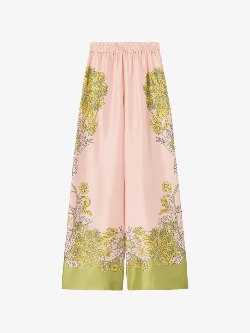 Pantaloni La DoubleJ Floral-Print Silk Palazzo roz