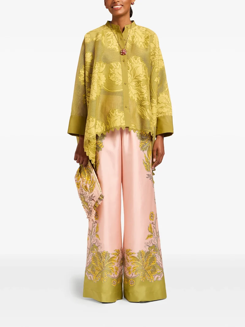 Pantaloni La DoubleJ Floral-Print Silk Palazzo roz - imagine 4