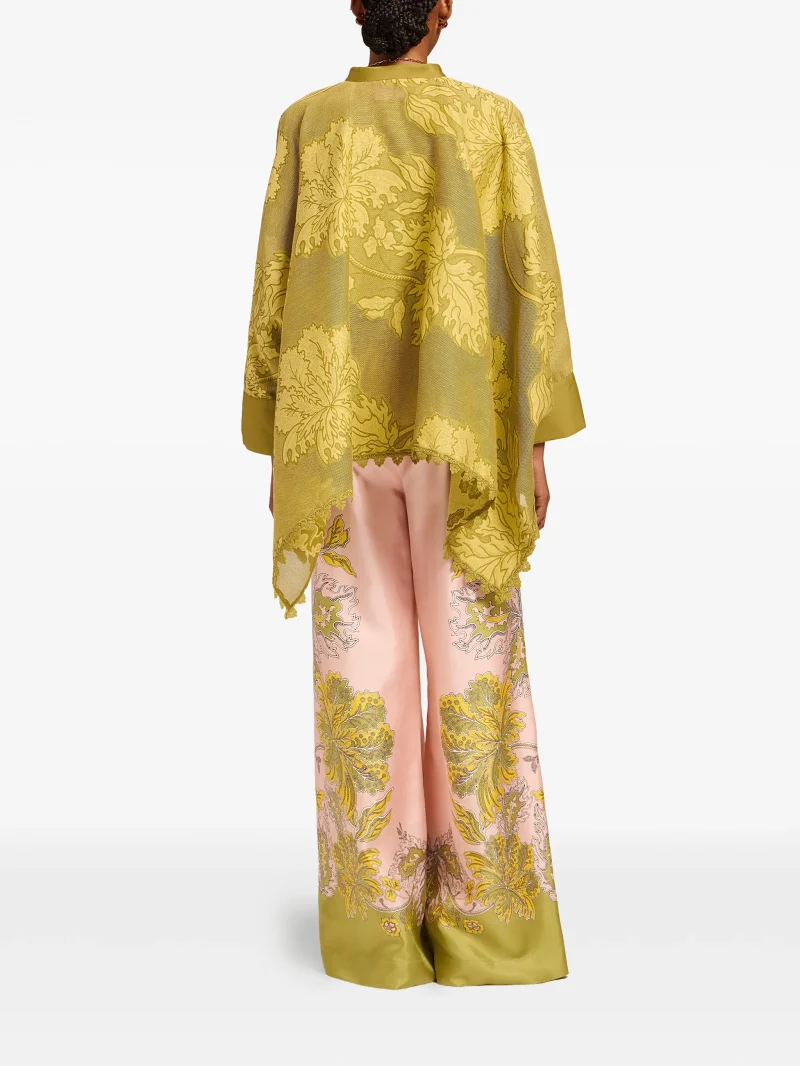 Pantaloni La DoubleJ Floral-Print Silk Palazzo roz - imagine 3