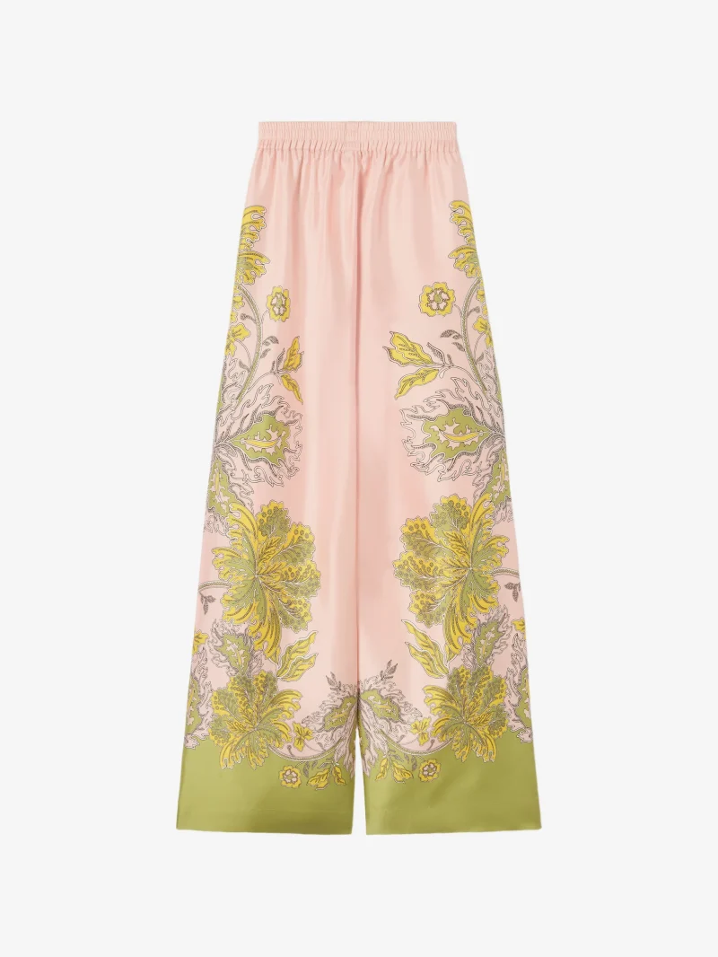Alternative view of Pantaloni La DoubleJ Floral-Print Silk Palazzo roz