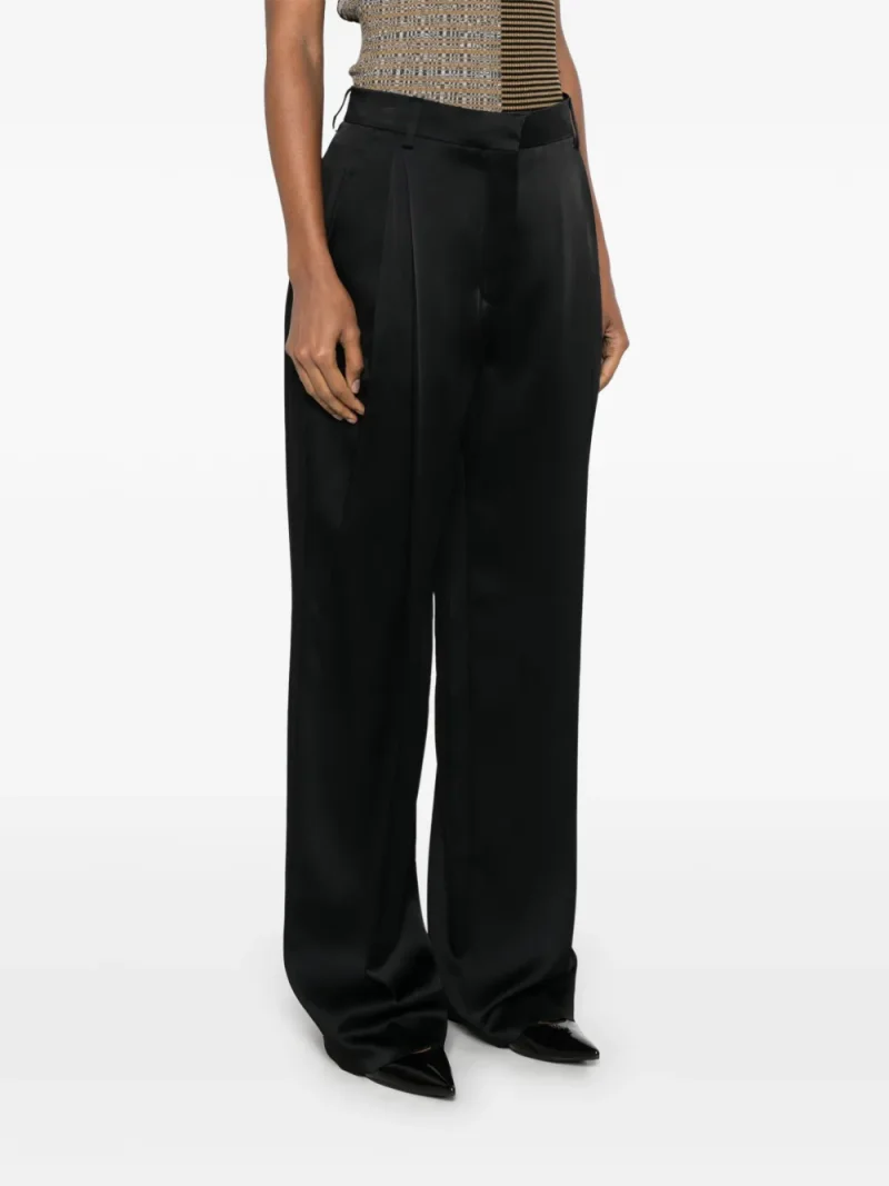 Pantaloni Stella McCartney Pleated Satin-Finish negru - imagine 3