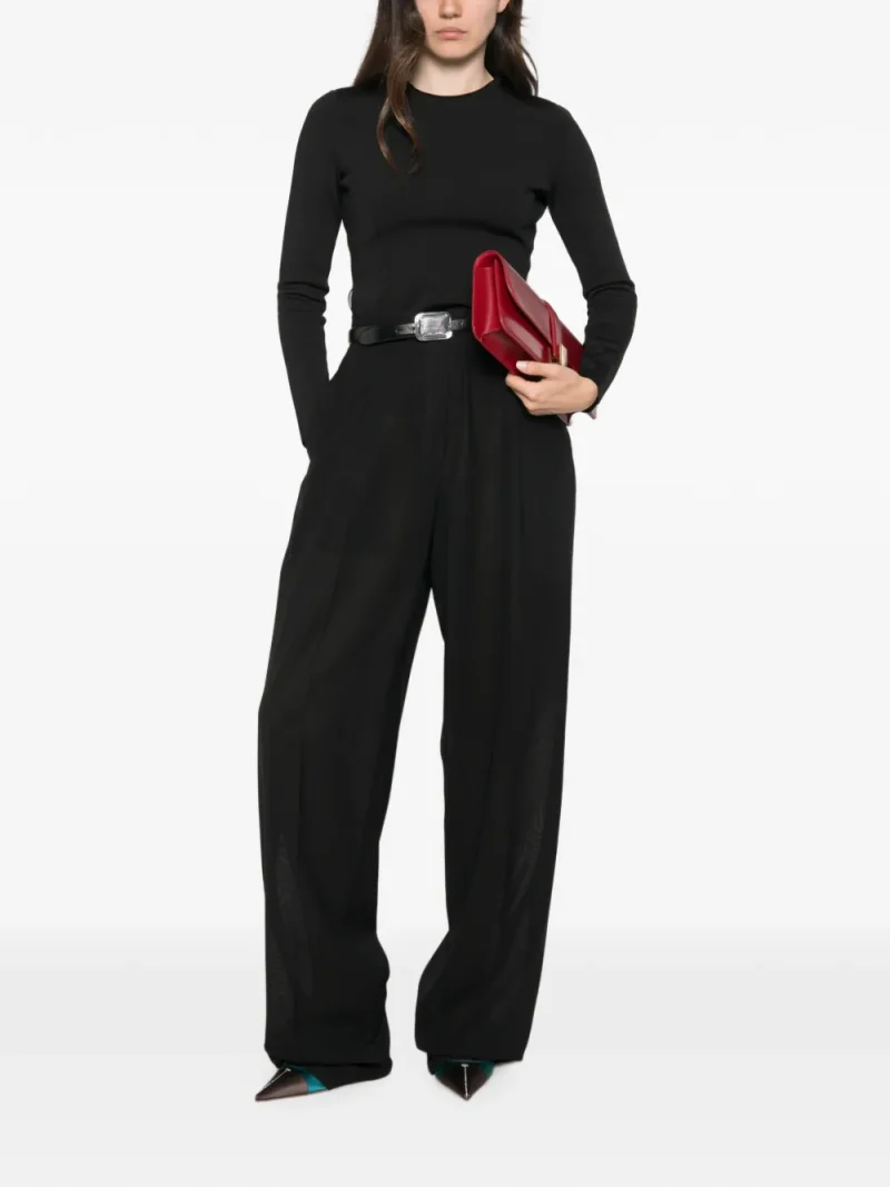 Pantaloni Tom Ford Satin-Trimmed Pleated negru - imagine 4