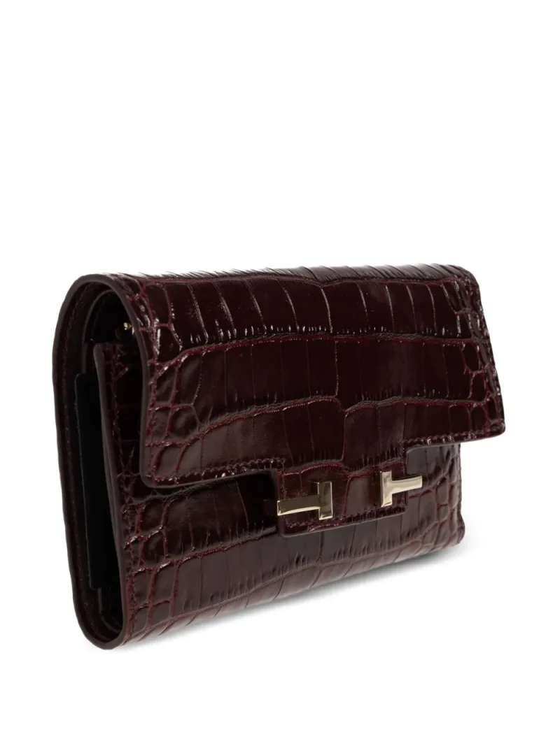 Portofel TOM FORD Crocodile-Effect T-clasp visiniu - imagine 3