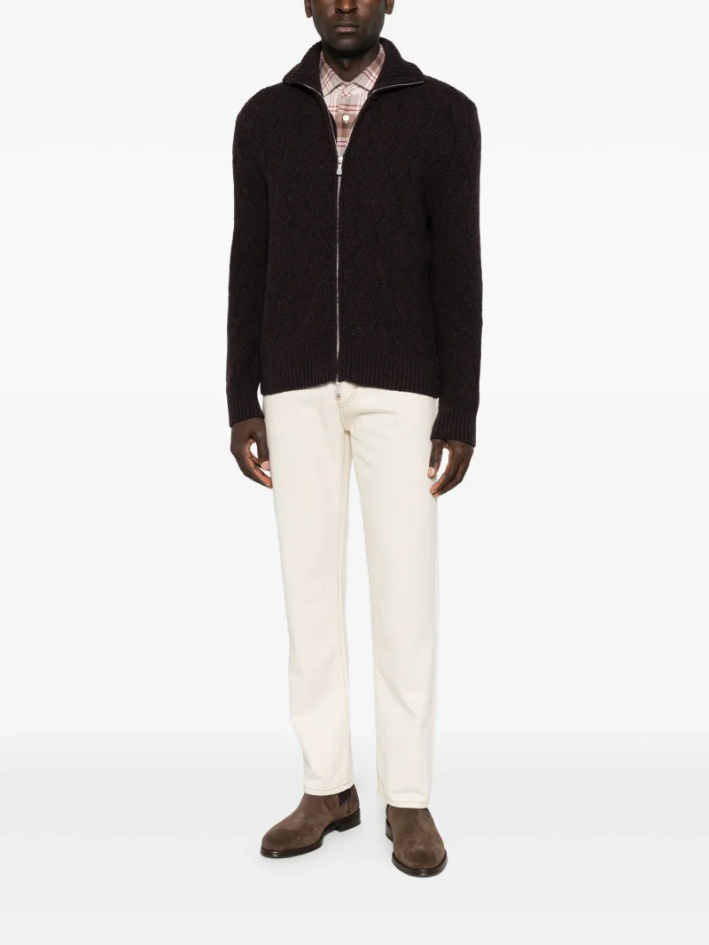 Pulover Eleventy Diamond-Knit Zip-Up maro - imagine 4