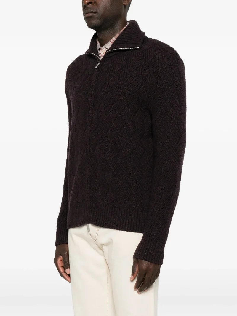 Pulover Eleventy Diamond-Knit Zip-Up maro - imagine 3