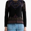 Pulover ETRO Jacquard Cardigan Foliage Motif negru