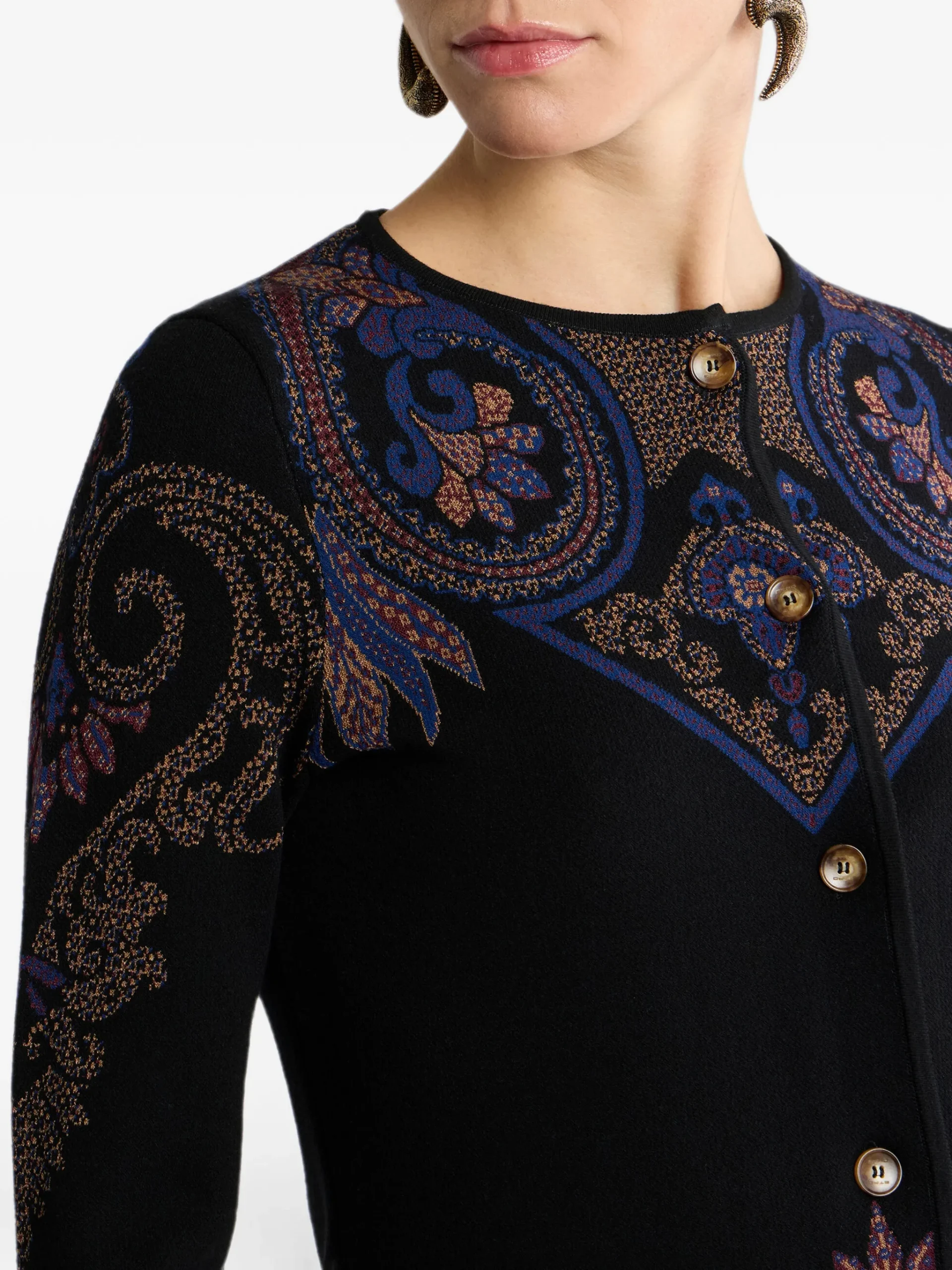 Pulover ETRO Jacquard Cardigan Foliage Motif negru - imagine 4