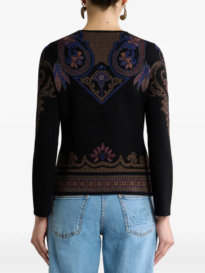 Alternative view of Pulover ETRO Jacquard Cardigan Foliage Motif negru