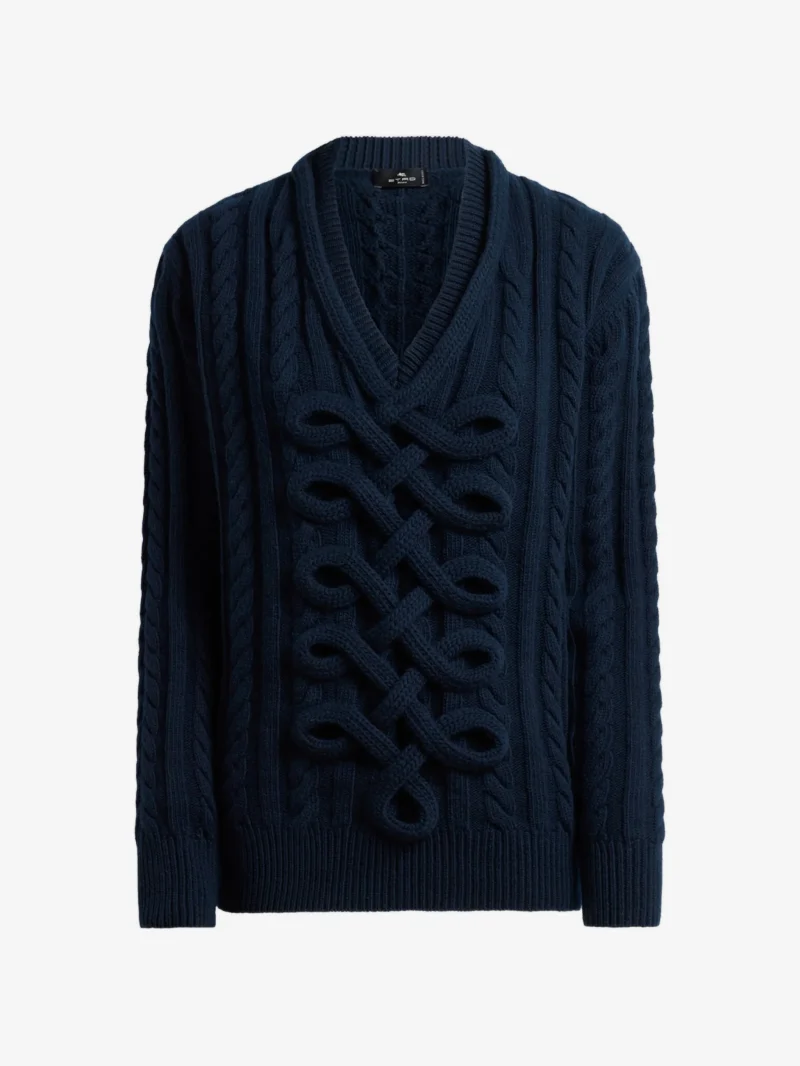Pulover ETRO Ribbed Wool-Blend bleumarin