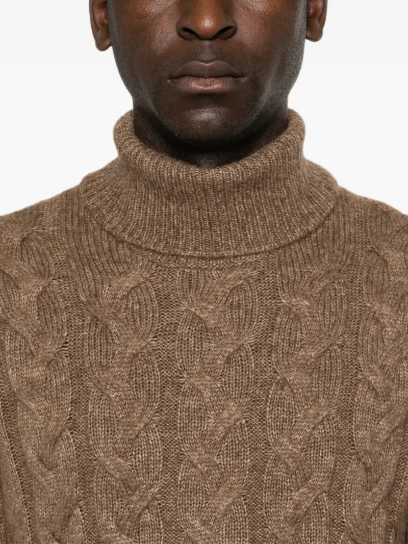 Pulover Gran Sasso Cable-knit Roll-neck maro - imagine 4