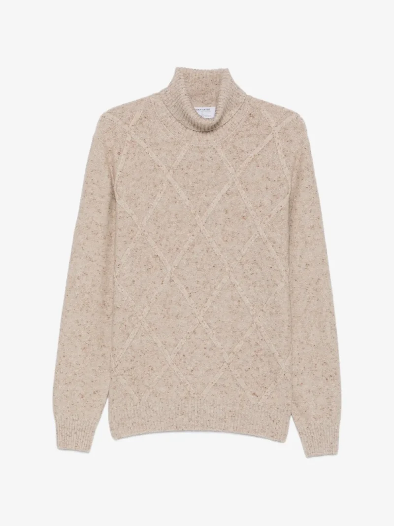 Pulover Gran Sasso Diamond-Knit Roll-Neck bej