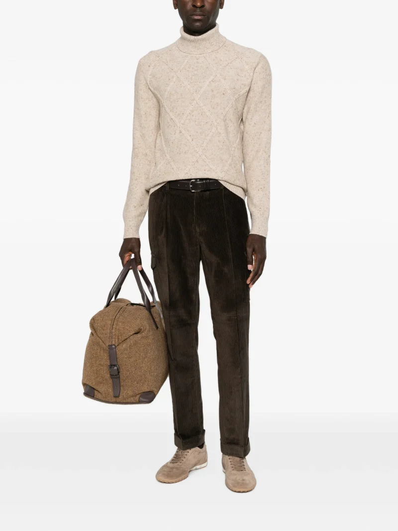 Pulover Gran Sasso Diamond-Knit Roll-Neck bej - imagine 5