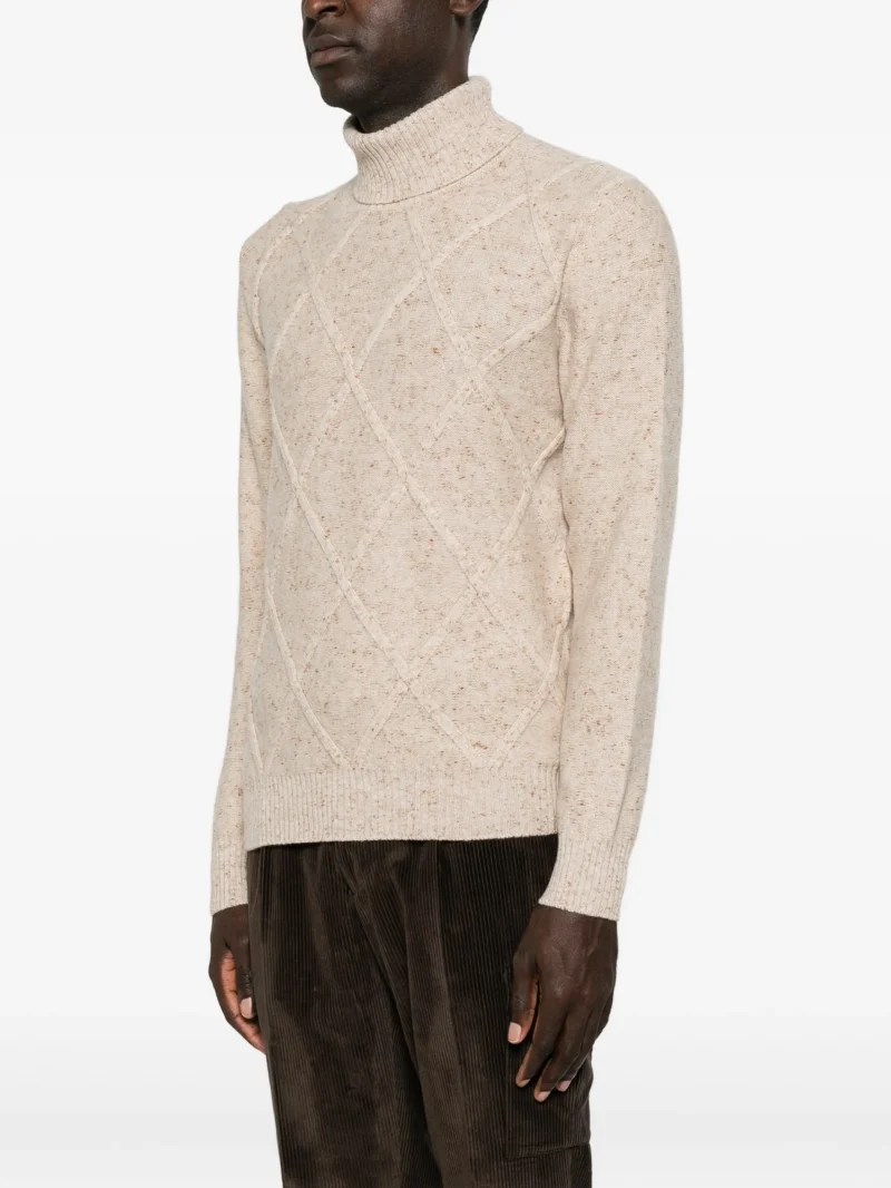 Pulover Gran Sasso Diamond-Knit Roll-Neck bej - imagine 3
