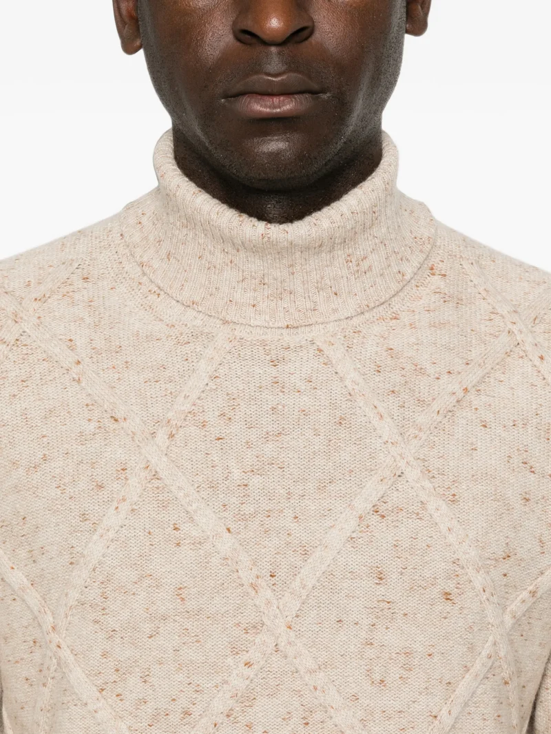 Pulover Gran Sasso Diamond-Knit Roll-Neck bej - imagine 4